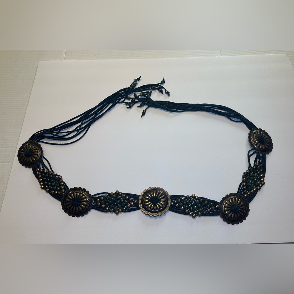 Womens Dark green suede western style tye belt